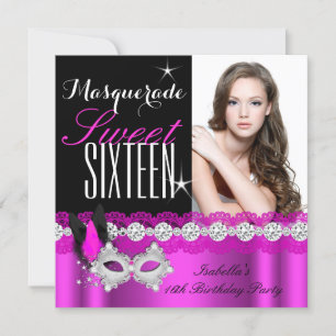 Maskerad Sweet Sixteen Sweet 16 Rosa foto Inbjudningar