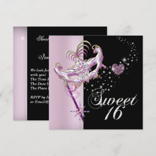 Maskerad Sweet Sixteen Sweet 16 Rosa Svart Inbjudningar