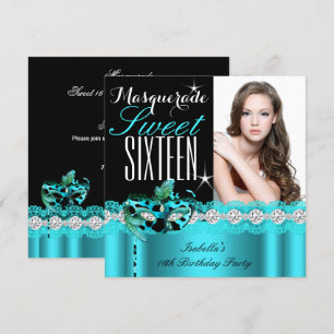 Maskerad Sweet Sixteen Sweet 16 Teal foto 2 Inbjudningar