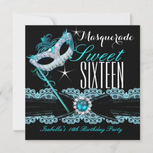Maskerad Sweet Sixteen Sweet 16 Tealblå 2 Inbjudningar