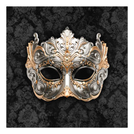 Maskerad Venetiansk mask i silver Fototryck
