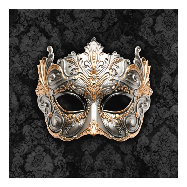 Maskerad Venetiansk mask i silver Fototryck (Framsidan)