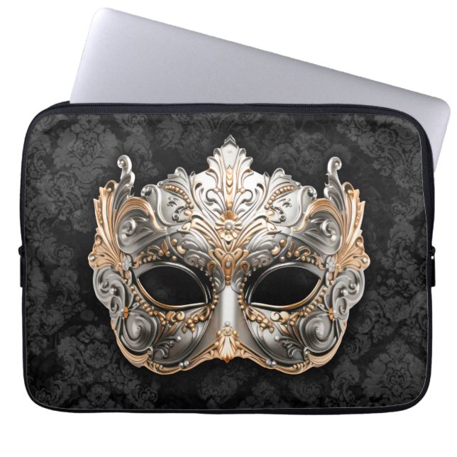 Maskerad Venetiansk Mask i Silver Laptop Fodral (Framsidan)