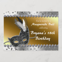 Maskeradbal Fest Silver Guld Inbjudan