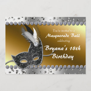 Maskeradbal Fest Silver Guld Inbjudan