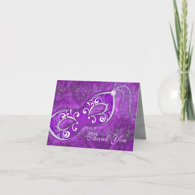 Maskeradbal Mask Purpurbröllop Tack Kort (Framsida)