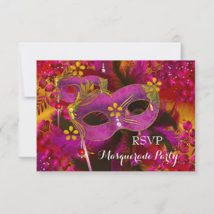 Maskeradbal RSVP Rosa Guld Blommig Maskerad Fest OSA Kort