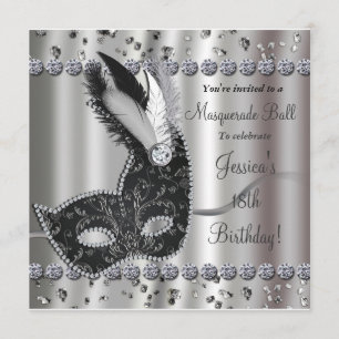 Maskeradbal Silver Svart Festinladning Inbjudningar