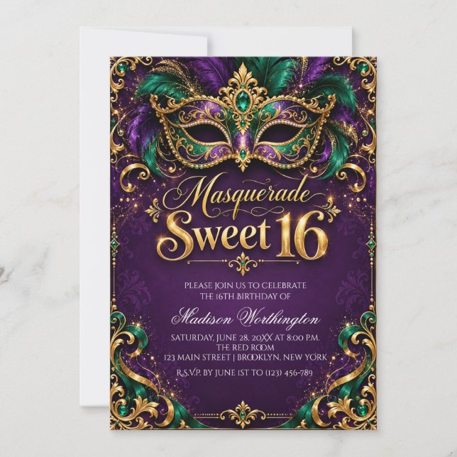 Maskeradbal Sweet 16 Inbjudan (Framsida)