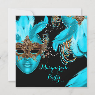 Maskeradbaljs Fest Teal Blå Masker Inbjudningar
