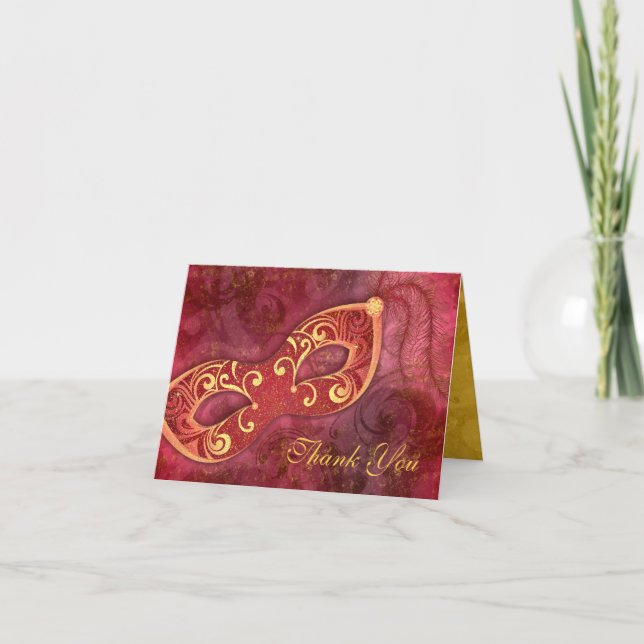 Maskeradboll maskerar Burgundy brölloptack Tack Kort (Framsida)