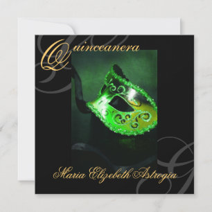 Maskeraden maskerar grön Quinceanera partyinbjudan Inbjudningar