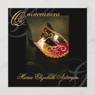 Maskeraden maskerar guld- Quinceanera Inbjudningar