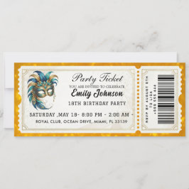 Maskeradfest Biljett Födelsedagsinbjudan Guld Inbjudningar