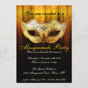 Maskeradfest Firande Fin Guld Inbjudan