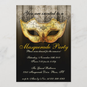 Maskeradfest Firande Fin Guld Inbjudan