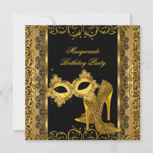Maskeradfest Guld Leopardmask Höga klackar 2 Inbjudningar