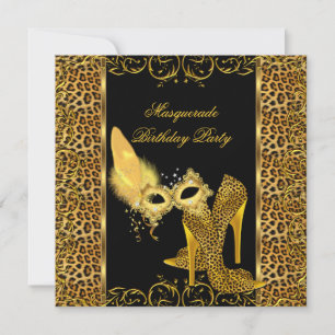 Maskeradfest Guld Leopardmask Högt Klacksko Inbjudningar