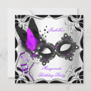 Maskeradfest Lila Silver Svart Maskeradmask Inbjudningar