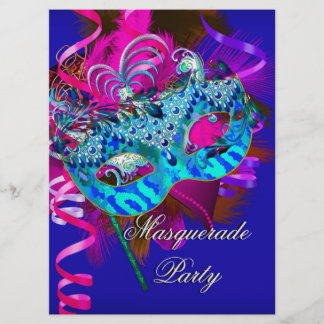 Maskeradfest Mask Blå Teal Rosa Metallisk Inbjudningar