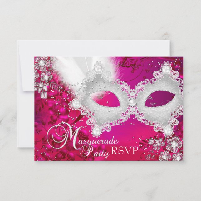 Maskeradfest Svar Pink Vit Glittermask (Framsida)