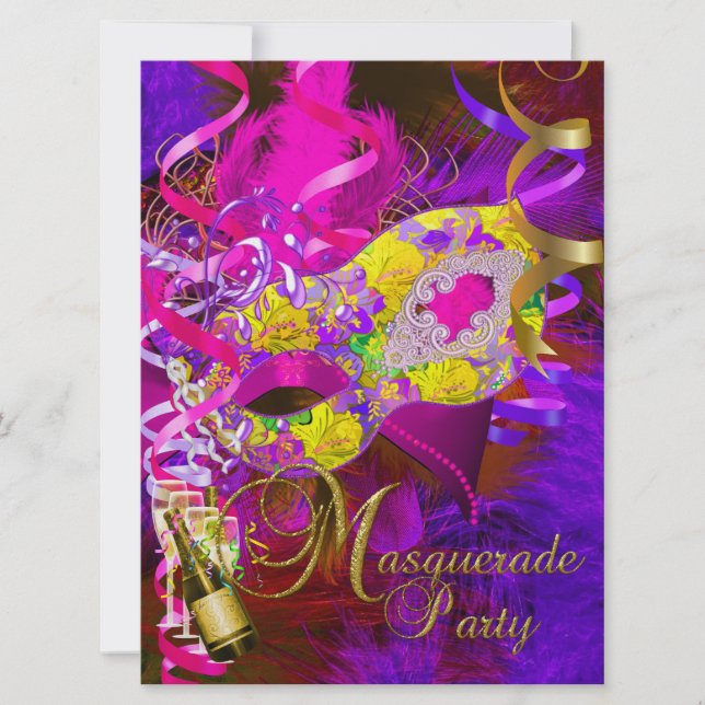 Maskeradfestmasker Champagne Gul Inbjudningar (Framsida)