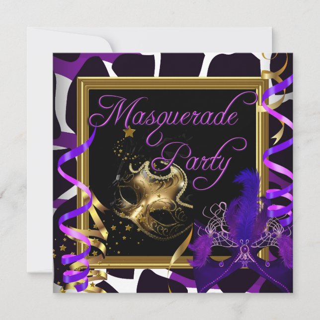 Maskeradfestmasker Vilda Guld Lila Inbjudningar (Framsida)