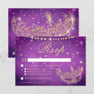 Maskeradmask elegant lila guld glitter RSVP OSA Kort