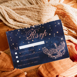 Maskeradmask elegant roséguld glitter RSVP OSA Kort