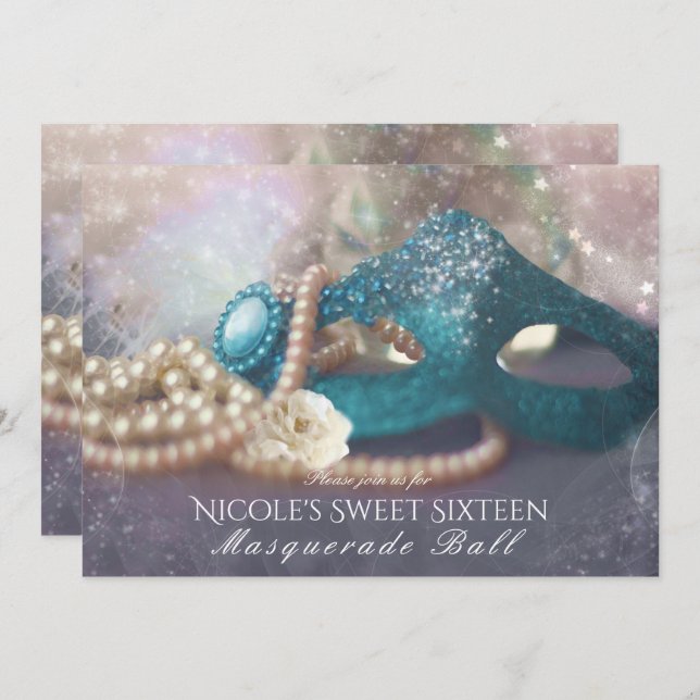 Maskeradmask & Pärlor Regnbåge Festinbjudningar Inbjudningar (Fram/baksida)