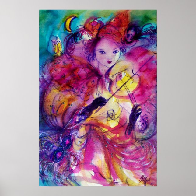 MASKERADNATT Karnevalsmusiker i rosa kostym Poster (Framsidan)
