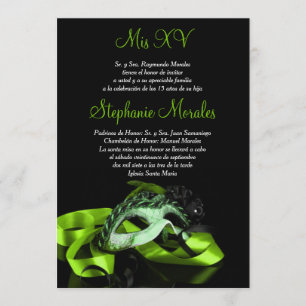 MaskeradQuinceanera för limefrukt grön inbjudan