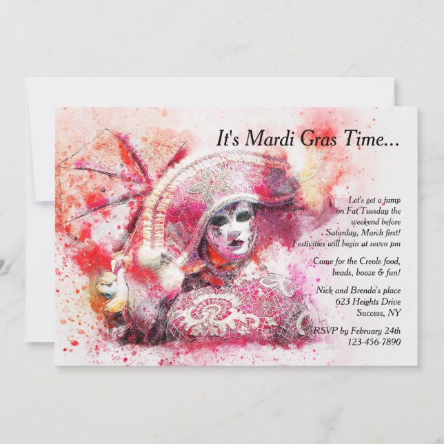 Maskeradtecken i röd inbjudan (Framsida)