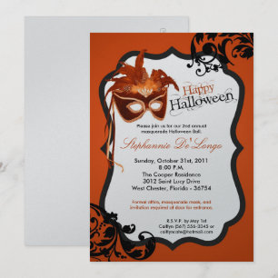 maskerar den orange maskeraden 5x7 den Halloween Inbjudningar