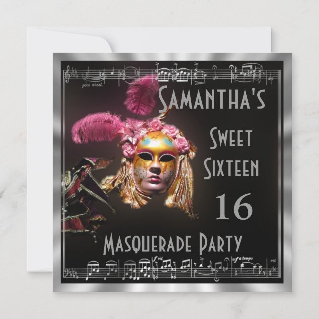 Maskerat party för masquaradeboll sexton inbjudningar (Framsida)