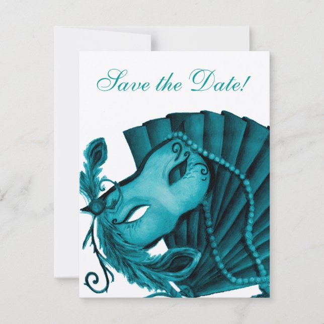 Maskering i Teal Save Date Spara Datumet (Framsida)