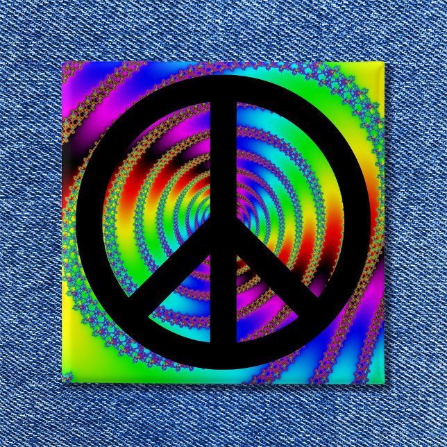 Maskhål med svart fredstecken knapp (Worm Hole with Black Peace Sign Pinback Button)