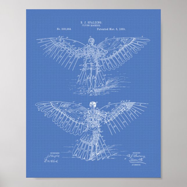 Maskin 1889 Patent Art - Blåkopia Poster (Framsidan)