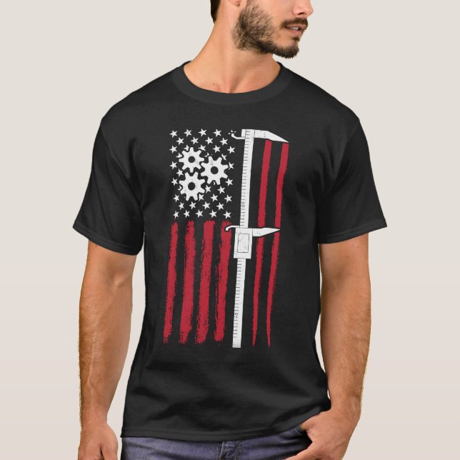 Maskin Caliper Machinist American Flagga Verktyg D T Shirt (Framsida)