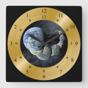 Maskin Clock ~ Besök jorden som planeter ~ Fyrkantig Klocka