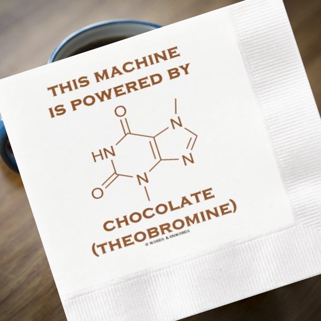 Maskin drivs av Chocolate Theobromine Pappersservett (Paper napkin featuring theobromine molecule for any chocolate fan)