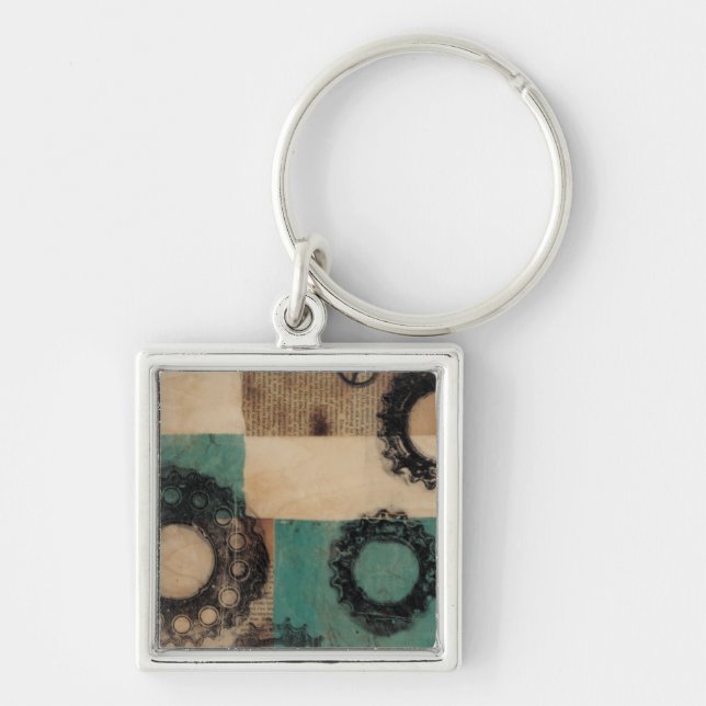 Maskiner II Fyrkantig Silverfärgad Nyckelring (Framsidan)
