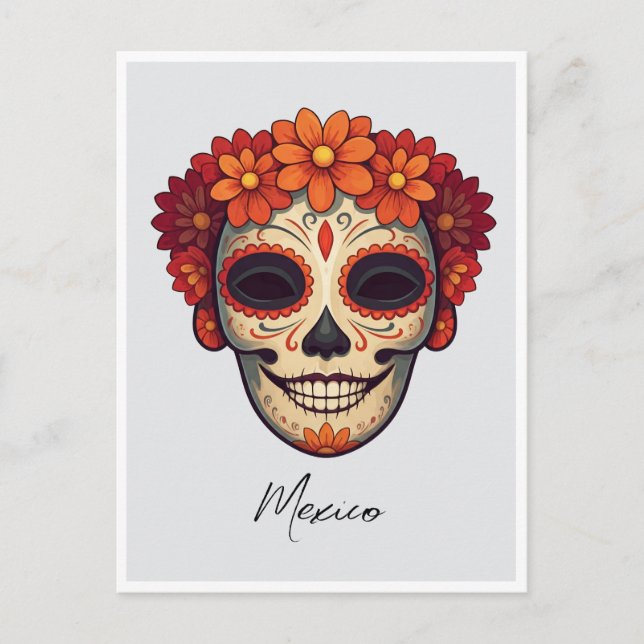 Maskinillustration i Mexiko Day of the dead Vykort (Framsida)