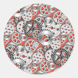 Maskiningenjörer i Silver Orange Steampunk Runt Klistermärke