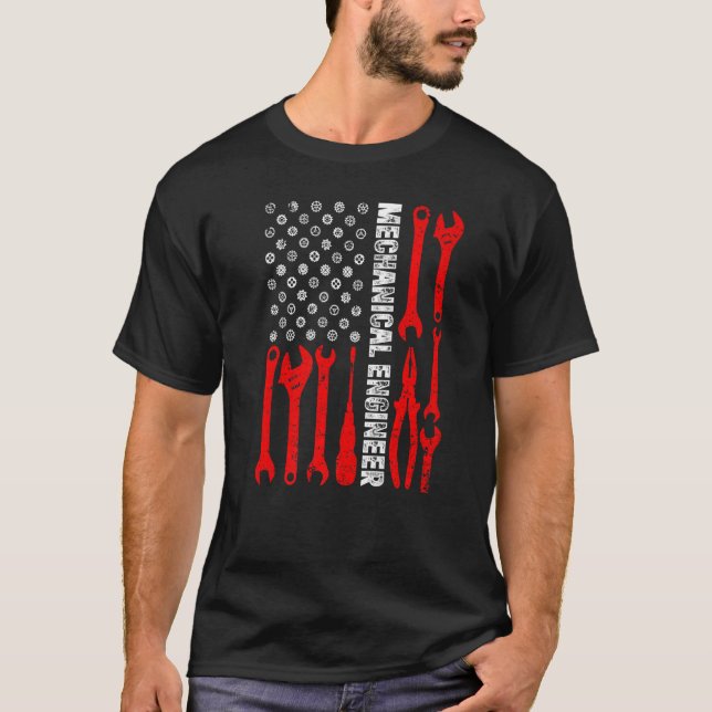 Maskinredningsredskapskog USA flagga Mekaniska Ing T Shirt (Framsida)