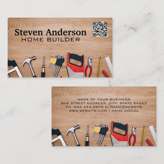 Maskinvara Verktyg på Bord | QR-kod Visitkort (Fram/baksida)