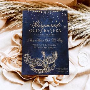 Maskmask chic guld glitter quinceanera inbjudningar