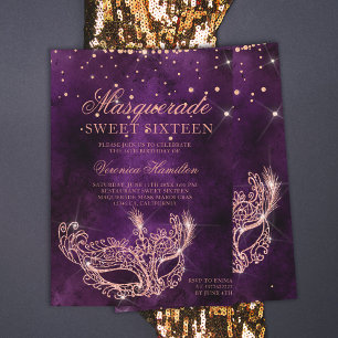 Maskmask lila ro guld glitter Sverige 16 Inbjudningar