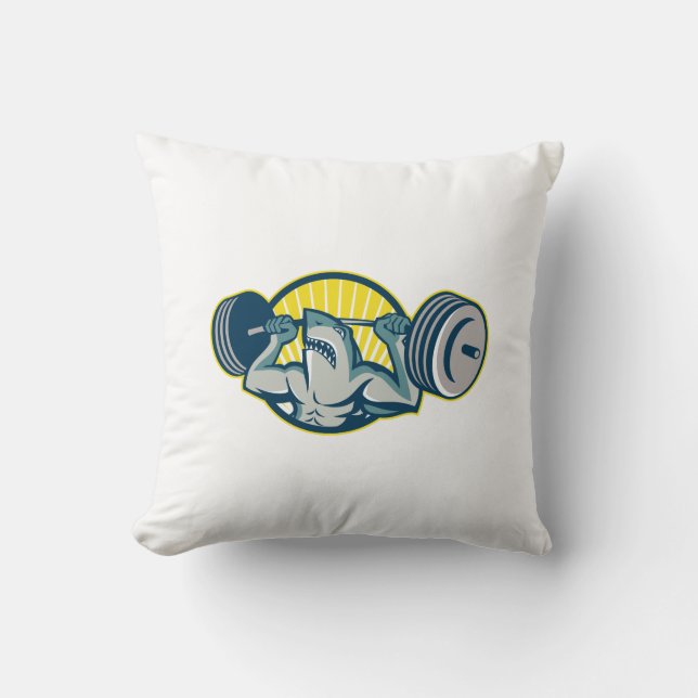 Maskot för hajWeightlifterlyftande skivstång Kudde (Framsida)