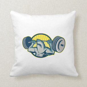 Maskot för hajWeightlifterlyftande skivstång Kudde